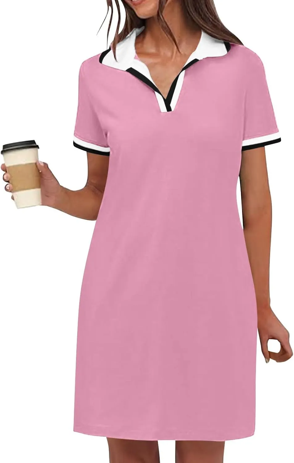 Dresses for Women 2025 Short Sleeve V Neck Casual Lapel Sundress Summer Tennis Golf Mini Shirt Dress with Pockets