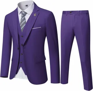 EastSide Men's Slim Fit 3 Pieces Suit, One Button Blazer Set, Jacket Vest & Pants