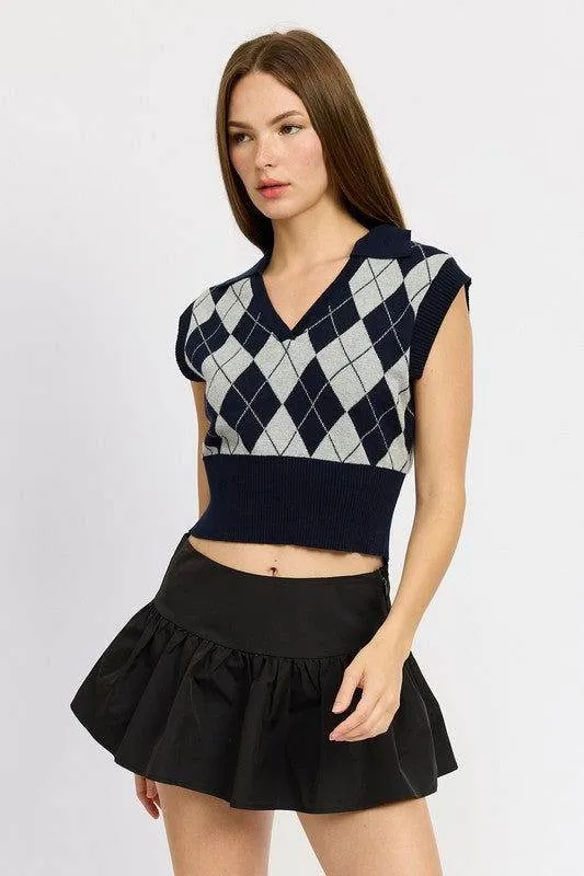 Emory Park Argyle Cropped Vest