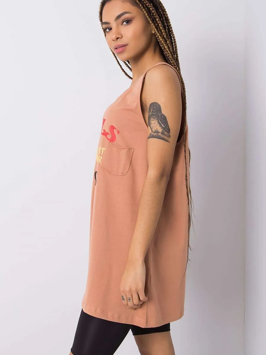 Extended Cut Brown Tank Top Fancy