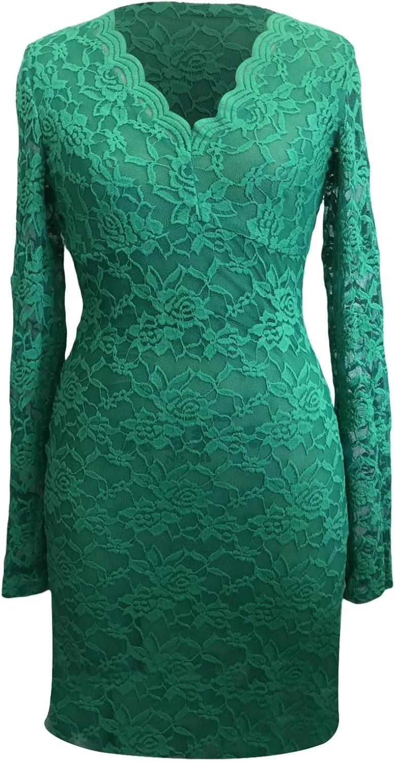 Fashion Plus Size Lace Dress Chiffon Wrap V Neck Bodycon Pencil Dresses Women Cocktail Party Guest Mini Dress Clubwear