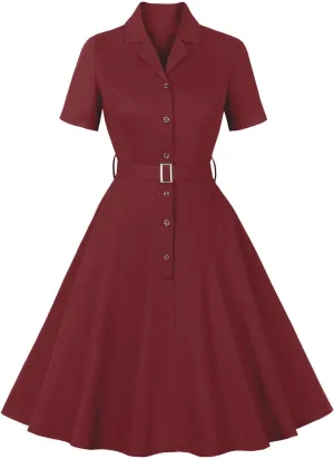 Firzero Women Vintage 1940s Dress Retro 40s 50s Button Business Work A Line Cocktail Dress Bowknot Long Sleeve Formal Dress