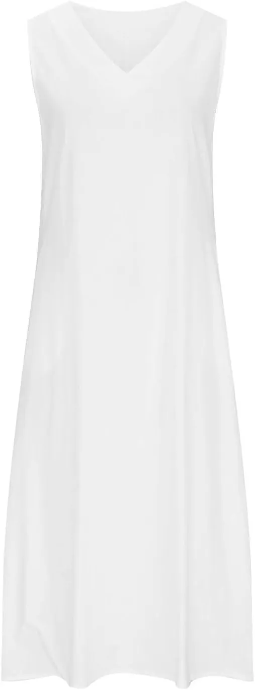 Firzero Womens Casual Tank Dress 2024 Summer Crewneck Sleeveless Sundress Cotton Linen Long Dresses Flowy Maxi Beach Dress