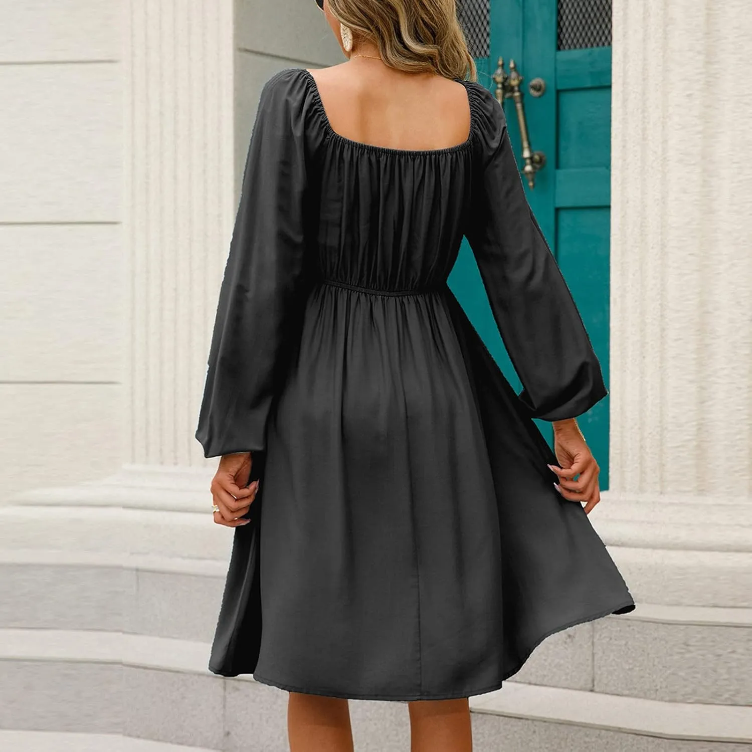 Firzero Women's Off Shoulder Summer Mini Dress Short Puffy Sleeve High Waist Casual Beach Dresses Vacation Flowy Ruffle Dress