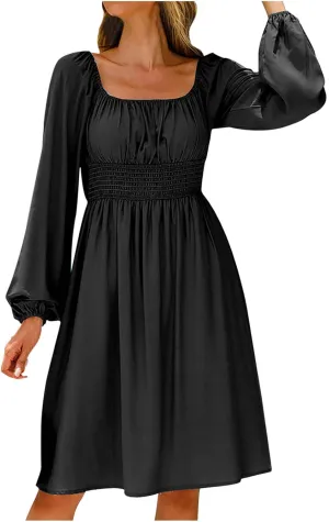 Firzero Women's Off Shoulder Summer Mini Dress Short Puffy Sleeve High Waist Casual Beach Dresses Vacation Flowy Ruffle Dress