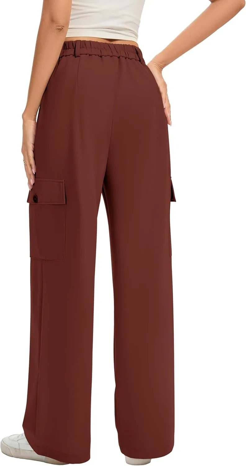 FUNYYZO 2025 Women Long Casual Pants High Waisted Pants Y2K Casual Wide Leg Elastic Waist Trousers