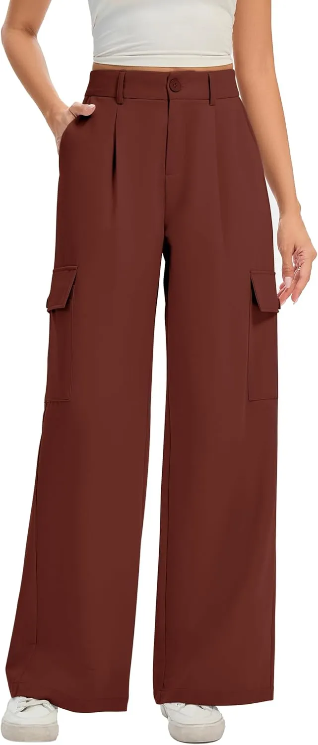 FUNYYZO 2025 Women Long Casual Pants High Waisted Pants Y2K Casual Wide Leg Elastic Waist Trousers