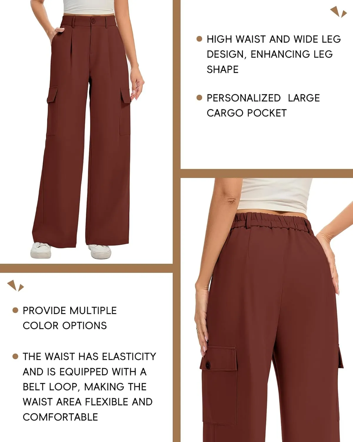 FUNYYZO 2025 Women Long Casual Pants High Waisted Pants Y2K Casual Wide Leg Elastic Waist Trousers