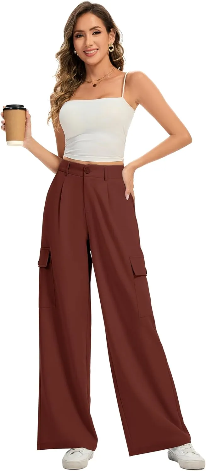 FUNYYZO 2025 Women Long Casual Pants High Waisted Pants Y2K Casual Wide Leg Elastic Waist Trousers