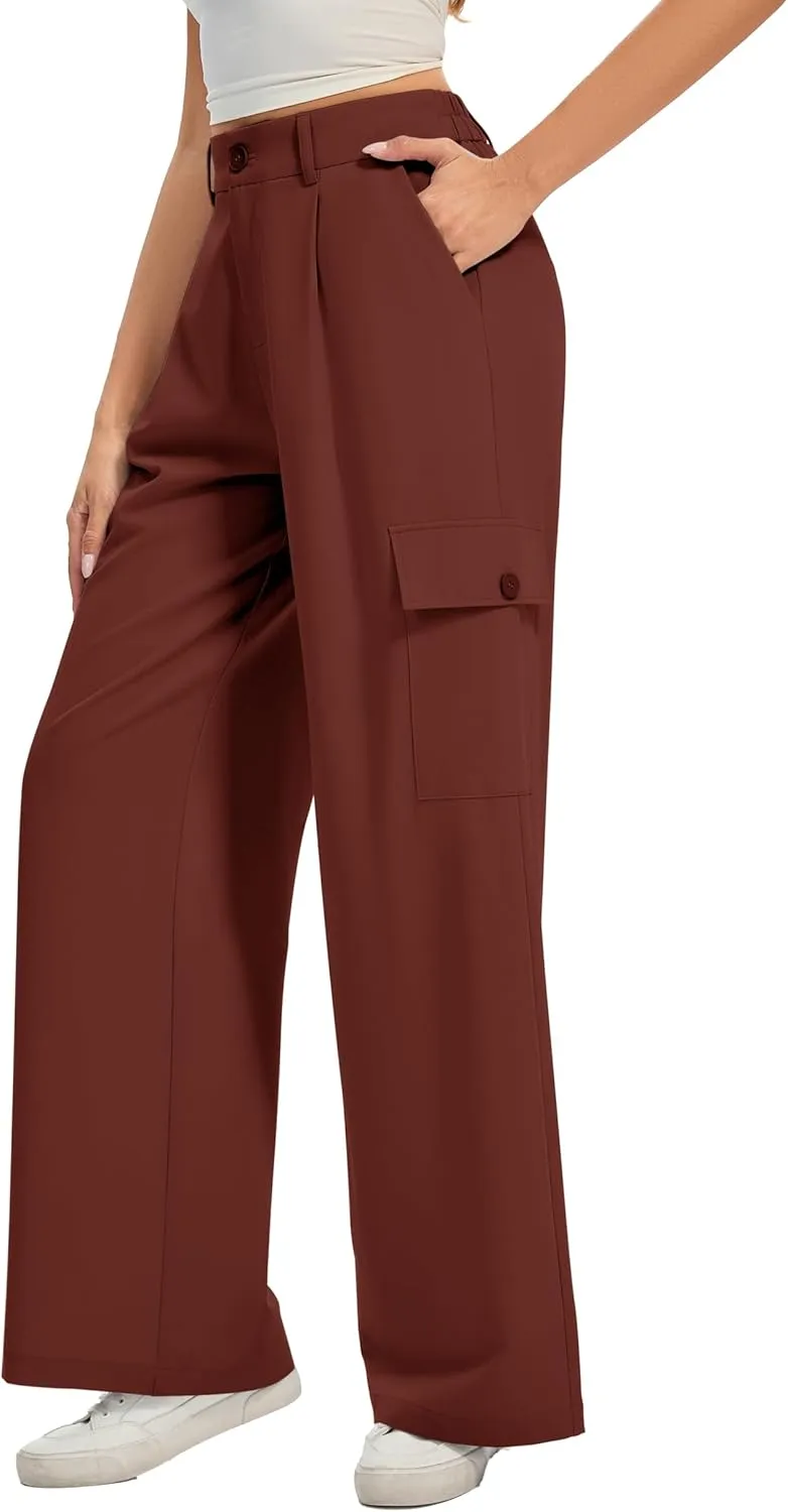 FUNYYZO 2025 Women Long Casual Pants High Waisted Pants Y2K Casual Wide Leg Elastic Waist Trousers