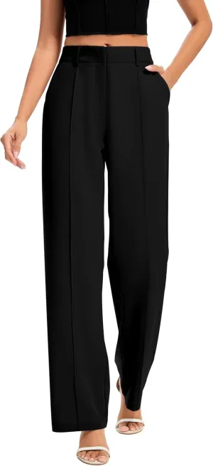 FUNYYZO Women Long Dress Pants High Waisted Work Pants Dressy Casual Straight Leg Elastic Waist Trousers