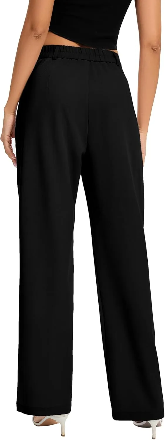 FUNYYZO Women Long Dress Pants High Waisted Work Pants Dressy Casual Straight Leg Elastic Waist Trousers