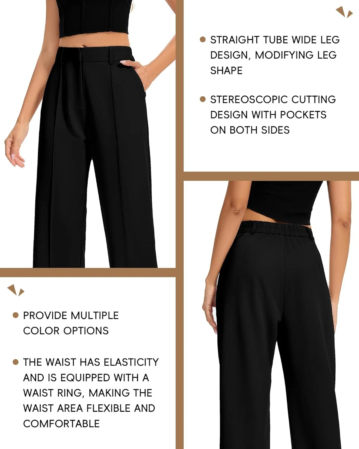 FUNYYZO Women Long Dress Pants High Waisted Work Pants Dressy Casual Straight Leg Elastic Waist Trousers