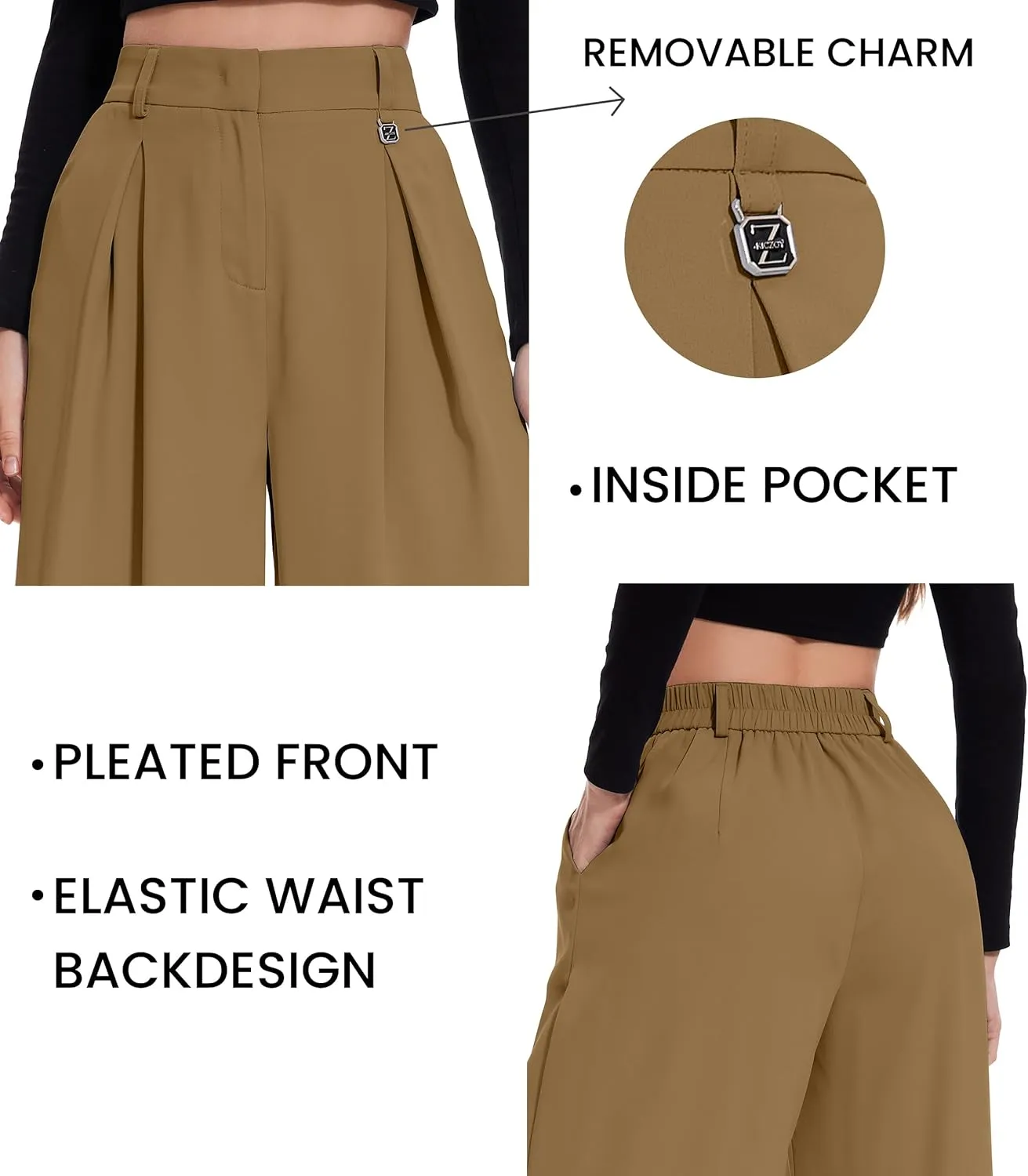 FUNYYZO Women Palazzo Pants High Elastic Waisted Business Work Long Trousers Wide Leg Loose Casual Pants