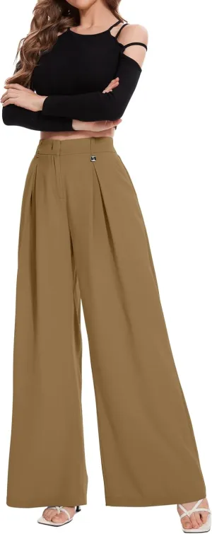 FUNYYZO Women Palazzo Pants High Elastic Waisted Business Work Long Trousers Wide Leg Loose Casual Pants