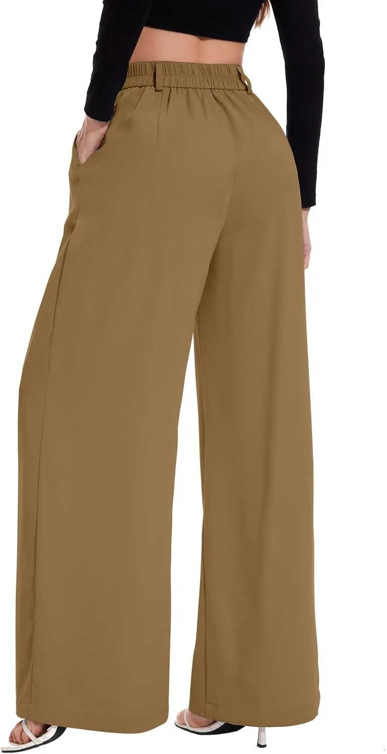 FUNYYZO Women Palazzo Pants High Elastic Waisted Business Work Long Trousers Wide Leg Loose Casual Pants