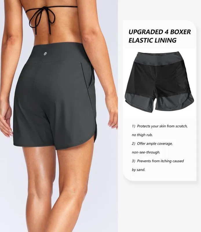 G Gradual Women's 5" High Waisted Swim Board Shorts Quick Dry UPF 50  Swimming Beach Shorts for Women with Liner Pockets