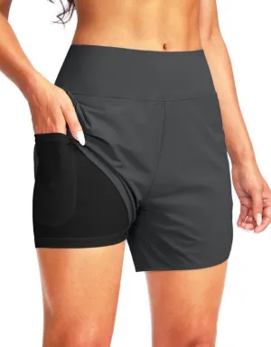 G Gradual Women's 5" High Waisted Swim Board Shorts Quick Dry UPF 50  Swimming Beach Shorts for Women with Liner Pockets
