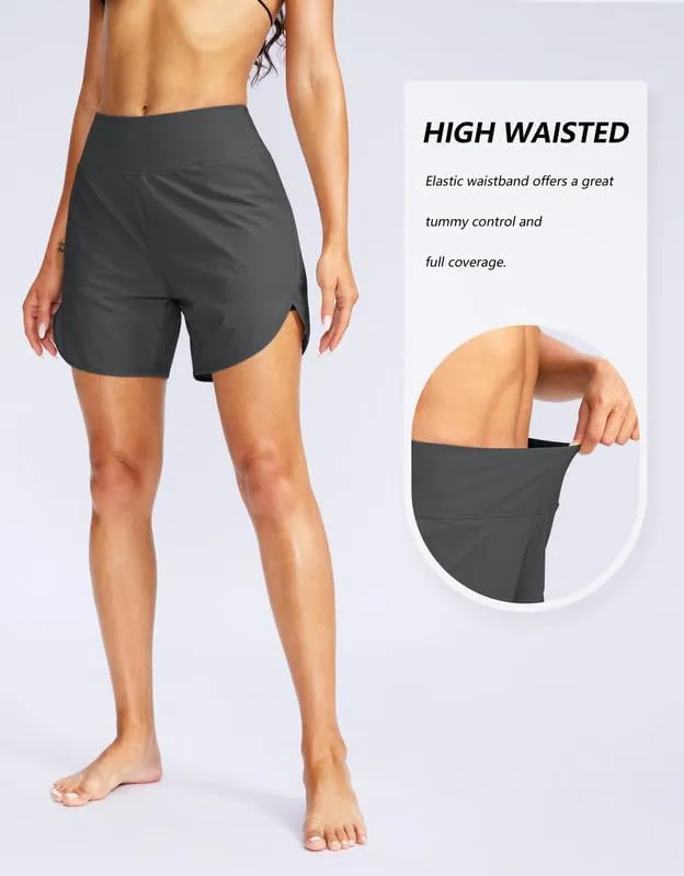G Gradual Women's 5" High Waisted Swim Board Shorts Quick Dry UPF 50  Swimming Beach Shorts for Women with Liner Pockets