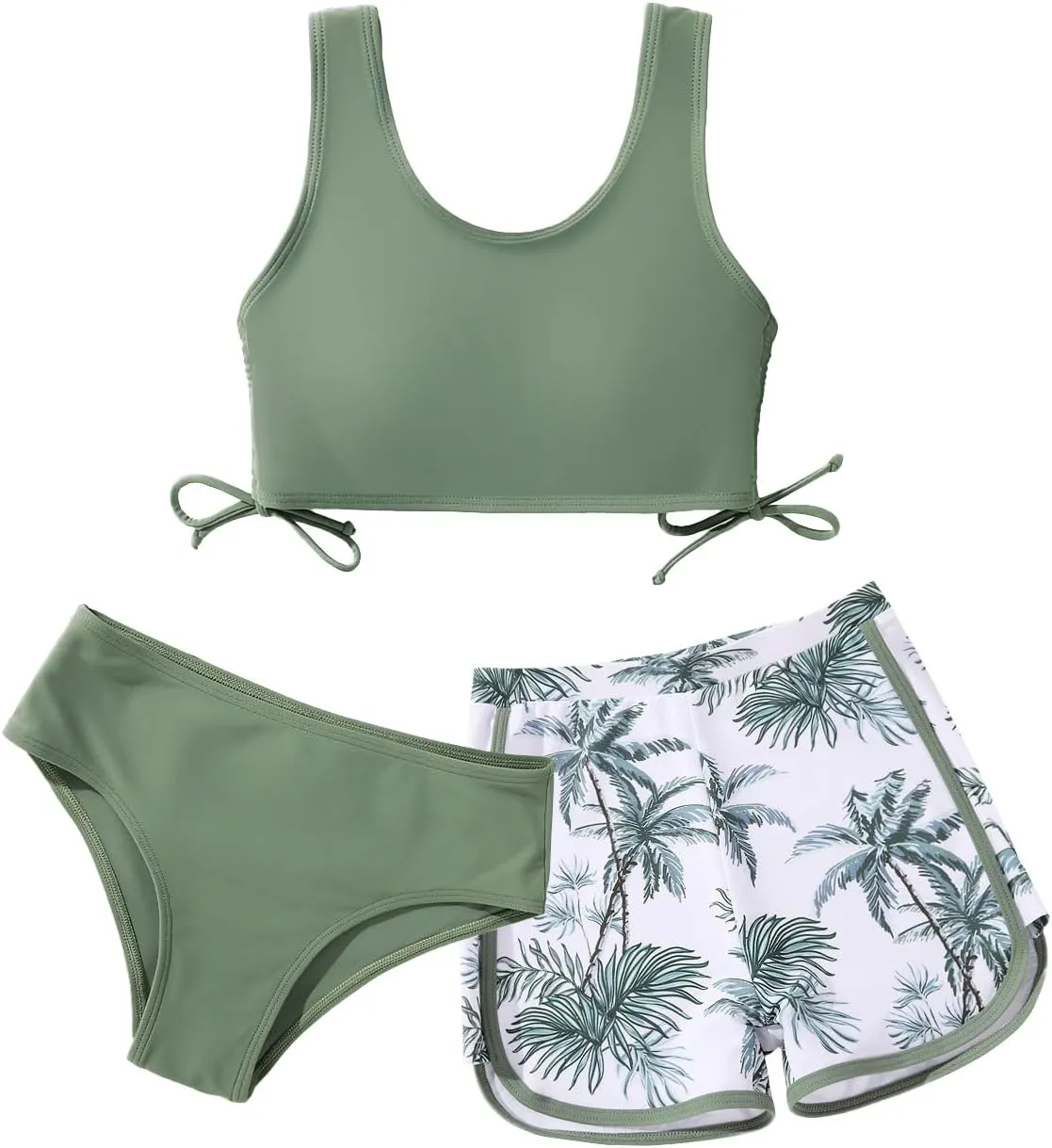 Girl's 3 Piece Bikini Bathing Suit Printed Sport Swimsuits with Shorts Cove Up Sets Teen Girl's Swimwear