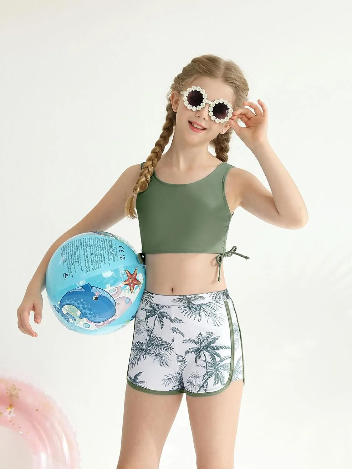 Girl's 3 Piece Bikini Bathing Suit Printed Sport Swimsuits with Shorts Cove Up Sets Teen Girl's Swimwear