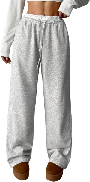 Girl's Color Block Sweatpants Wide Leg Drawstring Waist Long Track Pants Trousers with Pockets