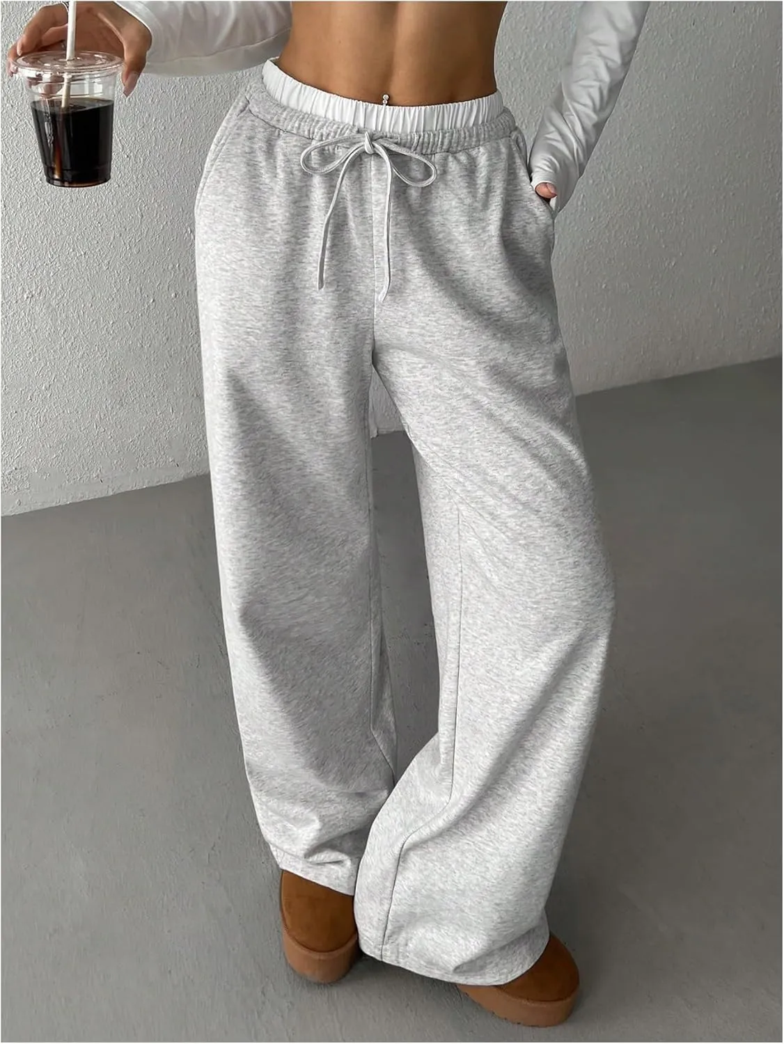 Girl's Color Block Sweatpants Wide Leg Drawstring Waist Long Track Pants Trousers with Pockets
