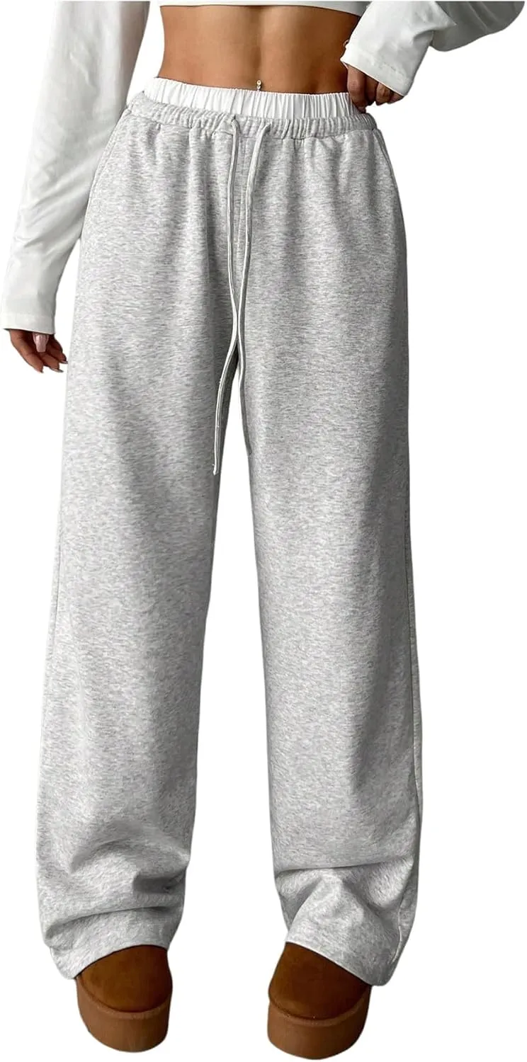 Girl's Color Block Sweatpants Wide Leg Drawstring Waist Long Track Pants Trousers with Pockets