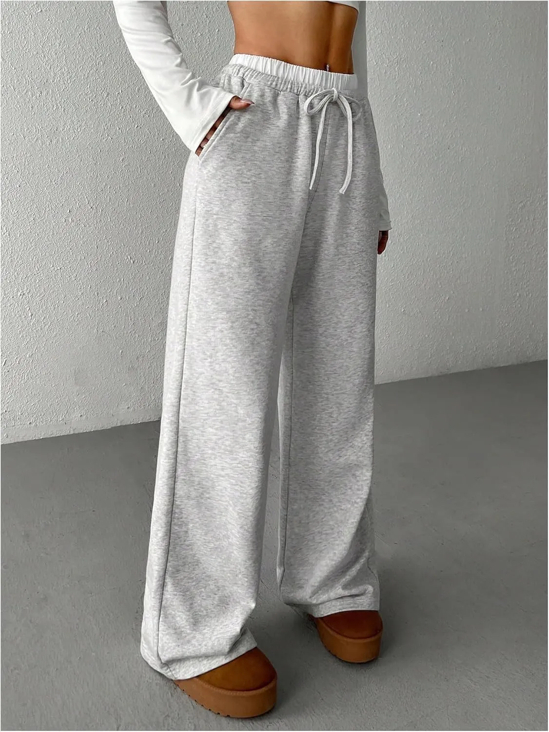 Girl's Color Block Sweatpants Wide Leg Drawstring Waist Long Track Pants Trousers with Pockets