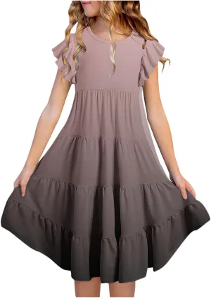 Girls Dresses Size 14-16 Summer Boho Sun Dress Tween Ruffles Tiered Sundress School Vacation Clothes Outfits