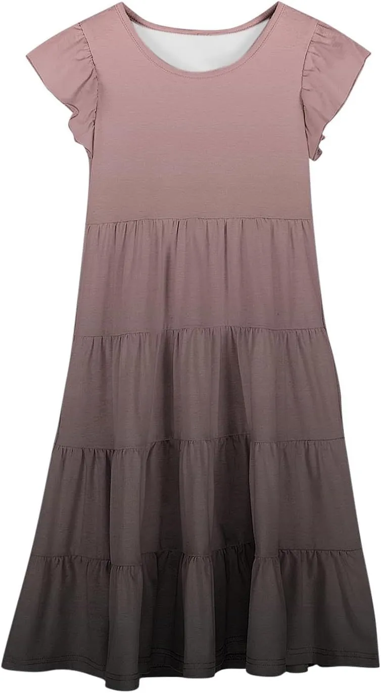 Girls Dresses Size 14-16 Summer Boho Sun Dress Tween Ruffles Tiered Sundress School Vacation Clothes Outfits