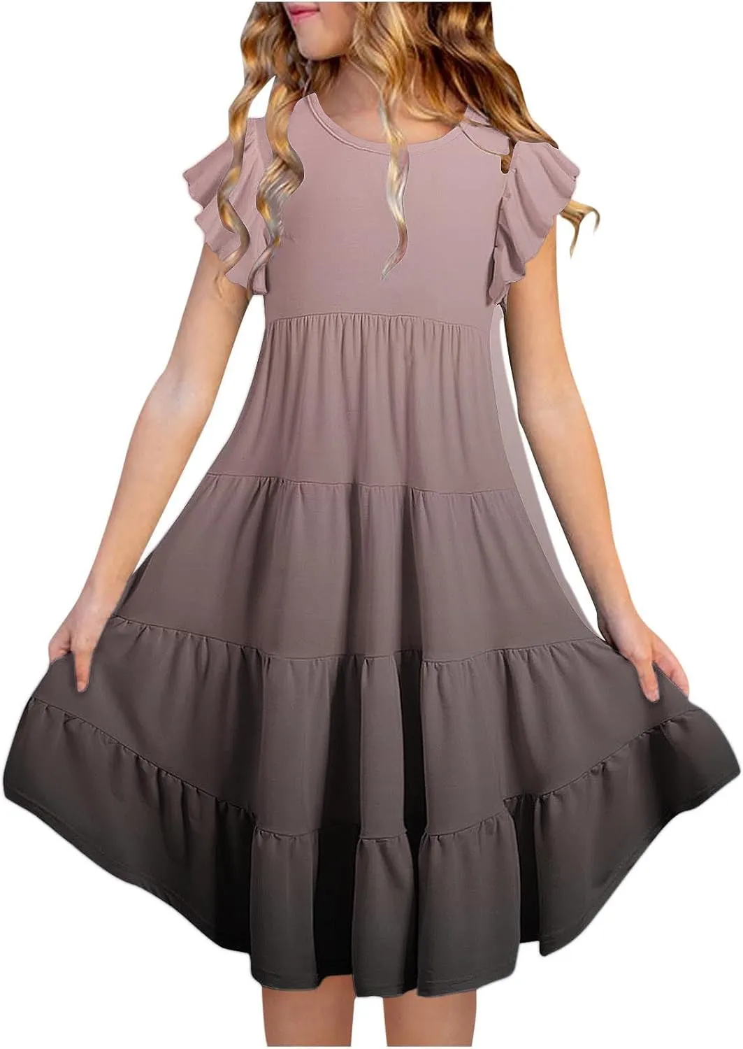 Girls Dresses Size 14-16 Summer Boho Sun Dress Tween Ruffles Tiered Sundress School Vacation Clothes Outfits