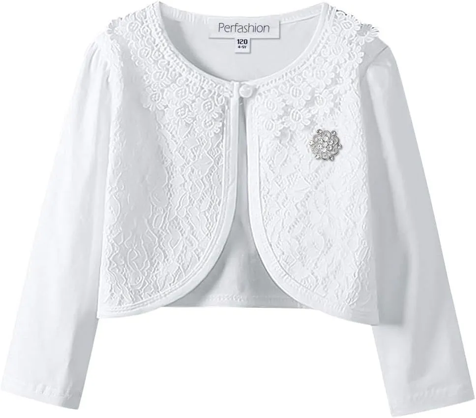 Girls Long Sleeve Lace Bolero Shrugs Cotton Cardigan Dress Cover Up