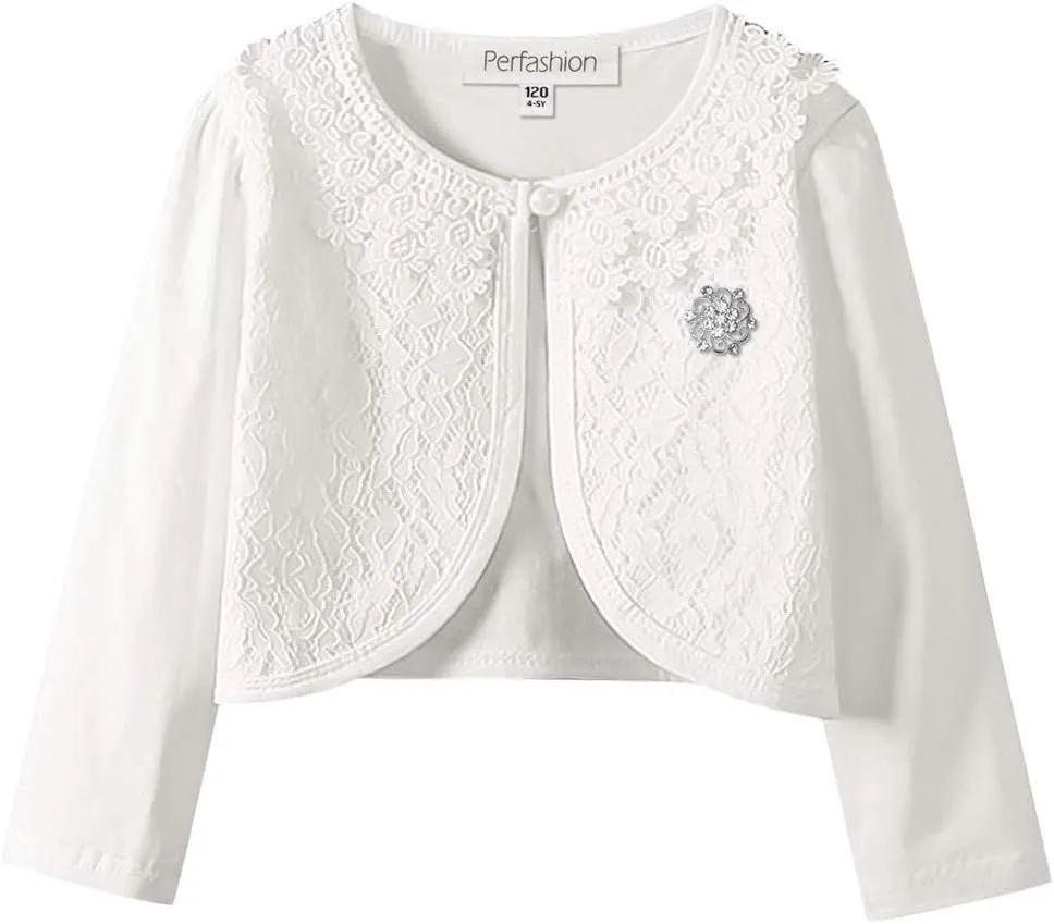 Girls Long Sleeve Lace Bolero Shrugs Cotton Cardigan Dress Cover Up