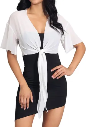 GORAIS Womens Chiffon Shrugs Short Sleeve Bolero Jacket Sheer Open Front Cardigan for Evening Dresses