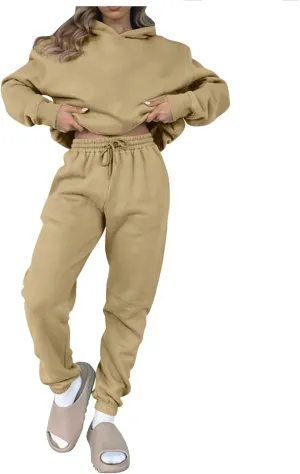 Gumipy Two Piece Sets for Women Plus Size Fleece Lounge Sets Oversized Sweatshirt Hoodie Baggy Sweatpants Spring Sweatsuits