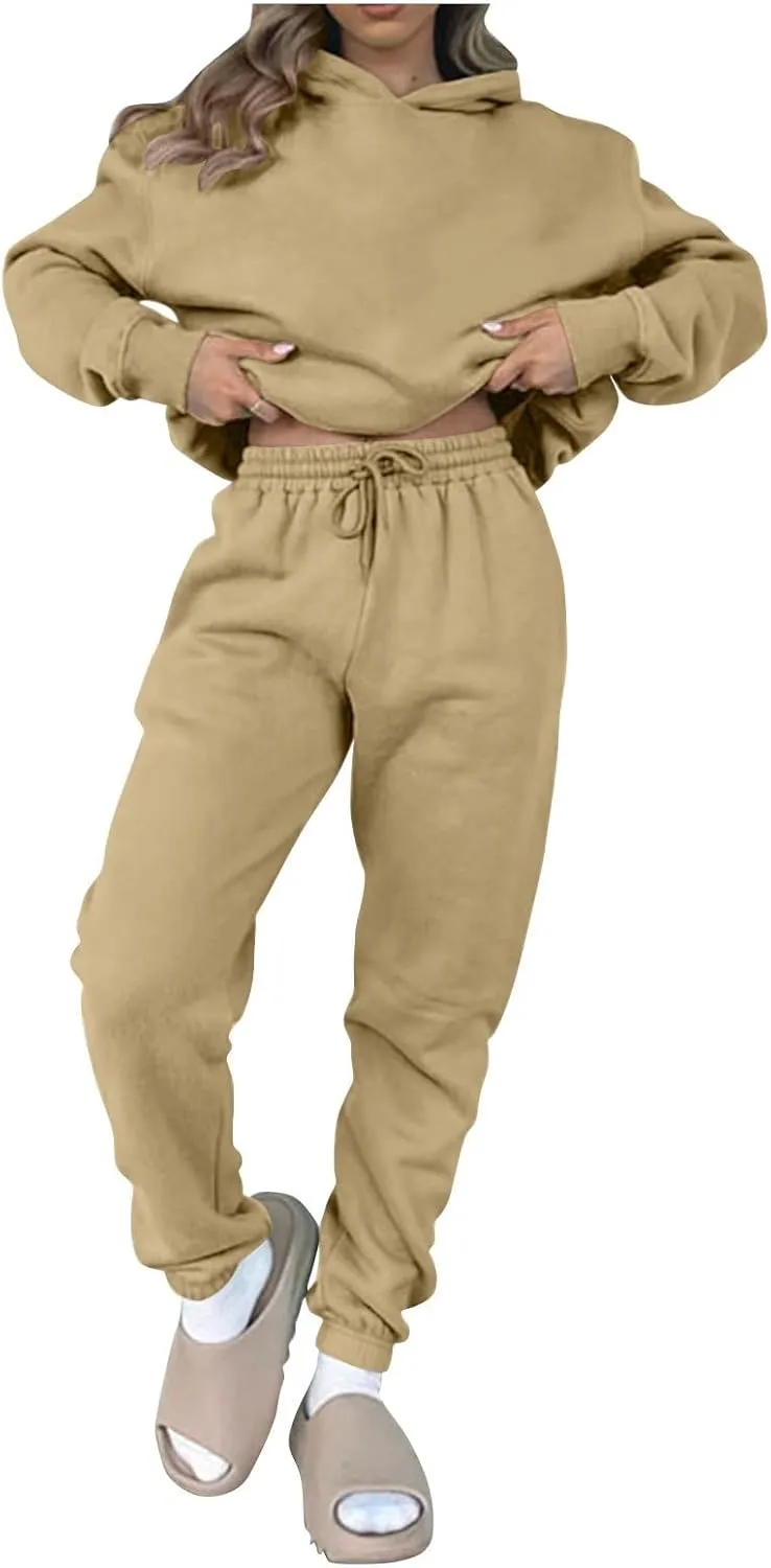 Gumipy Two Piece Sets for Women Plus Size Fleece Lounge Sets Oversized Sweatshirt Hoodie Baggy Sweatpants Spring Sweatsuits