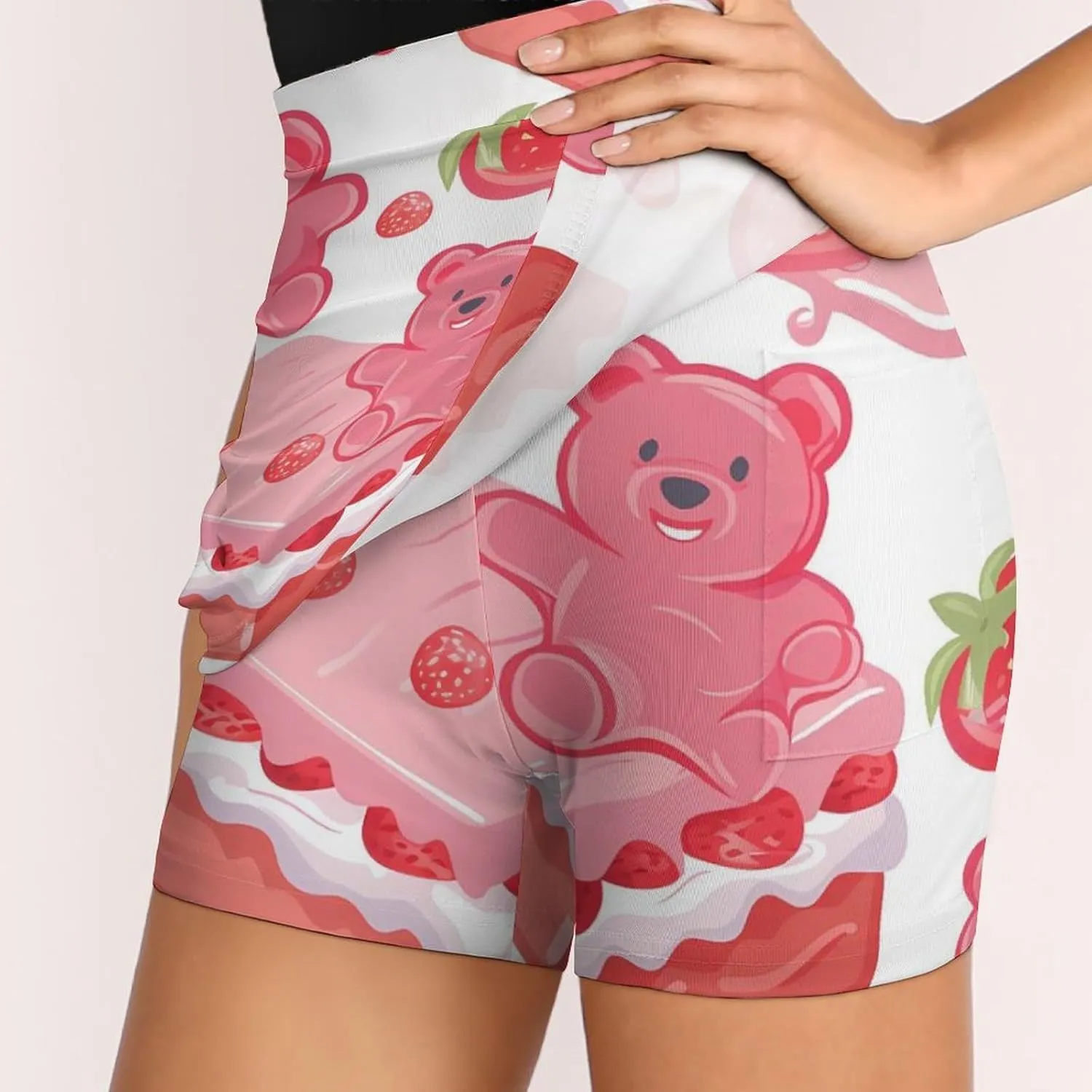 Gummy Bears And Strawberry Cake Women's Skort Athletic Skirt Golf Skorts A-line Skirts with Built-in Shorts Pockets