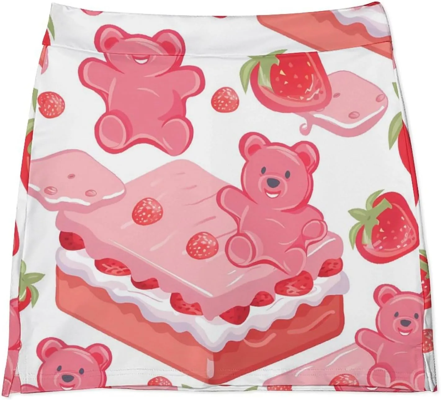 Gummy Bears And Strawberry Cake Women's Skort Athletic Skirt Golf Skorts A-line Skirts with Built-in Shorts Pockets
