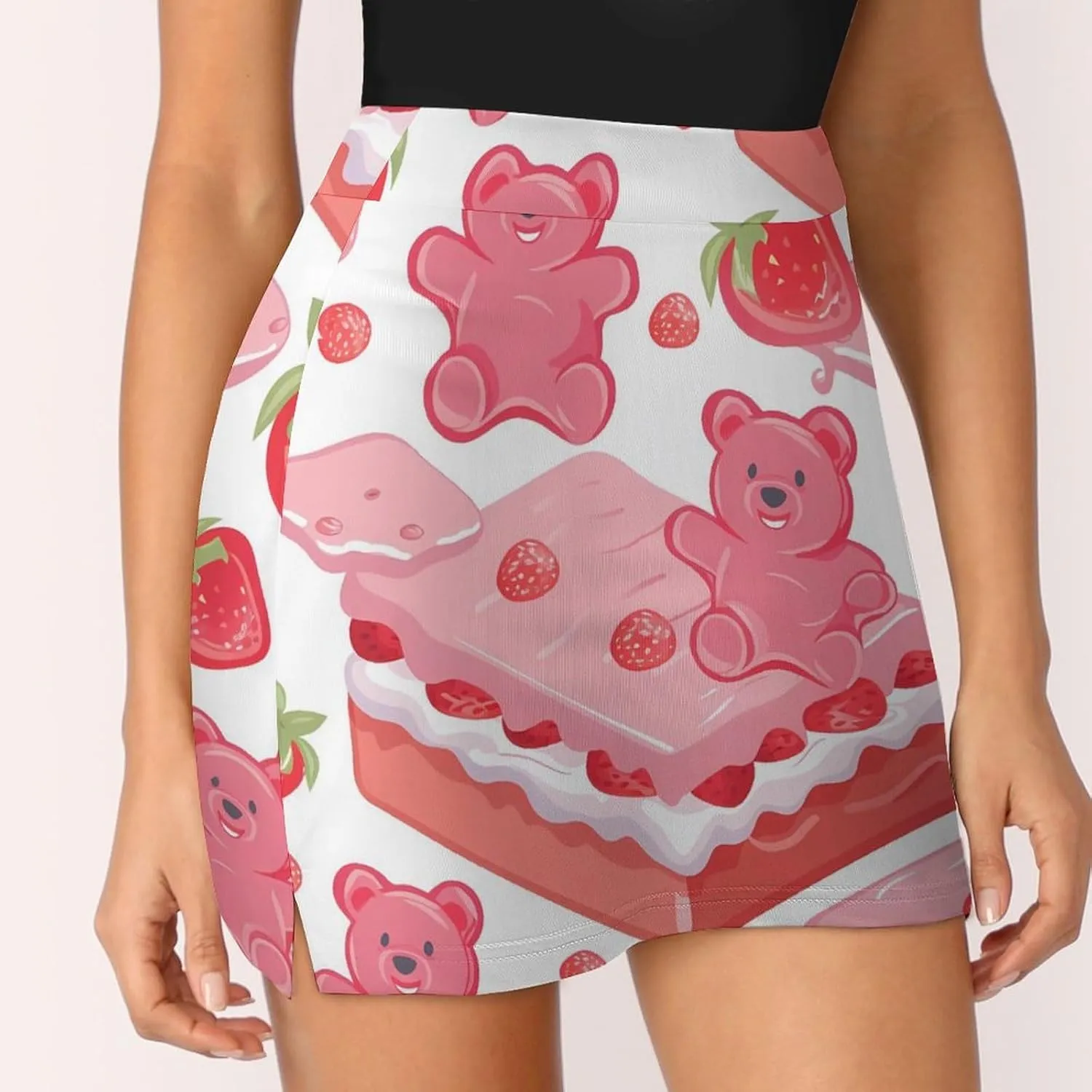 Gummy Bears And Strawberry Cake Women's Skort Athletic Skirt Golf Skorts A-line Skirts with Built-in Shorts Pockets
