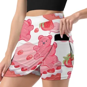 Gummy Bears And Strawberry Cake Women's Skort Athletic Skirt Golf Skorts A-line Skirts with Built-in Shorts Pockets
