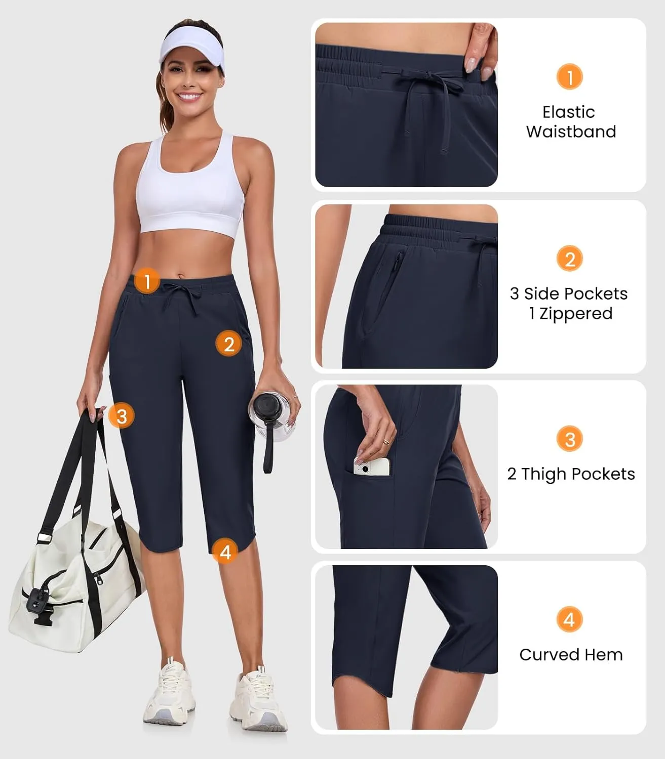 GymBrave Women's Capri Pants with 6 Pockets Quick Dry Lightweight Cargo Hiking Capris Outdoor Casual Travel