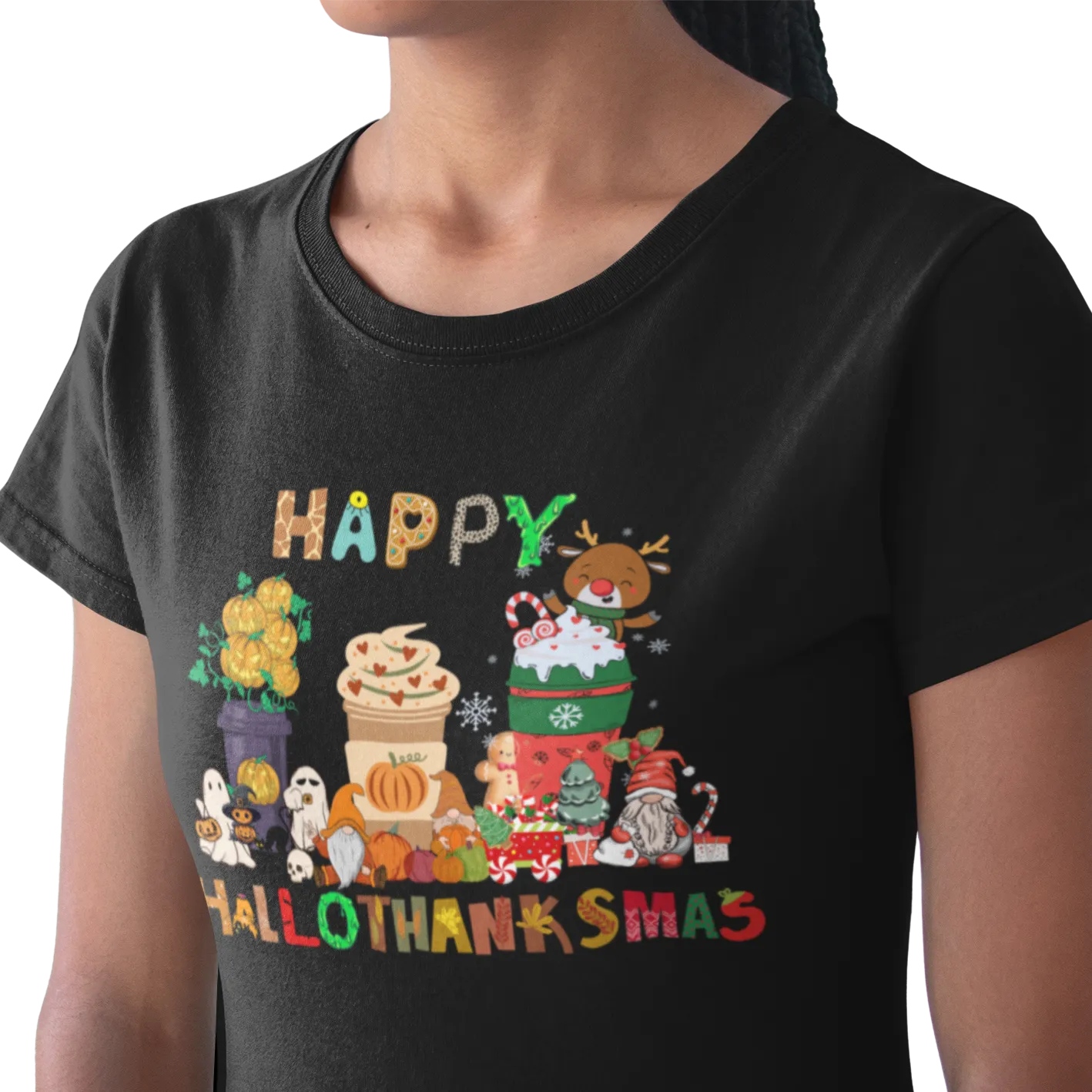 Halloween Thanksgiving Christmas Shirt, Happy HalloThanksMas Sweatshirts, Happy Hallothanksmas Shirts, Funny Halloween Shirt, Christmas