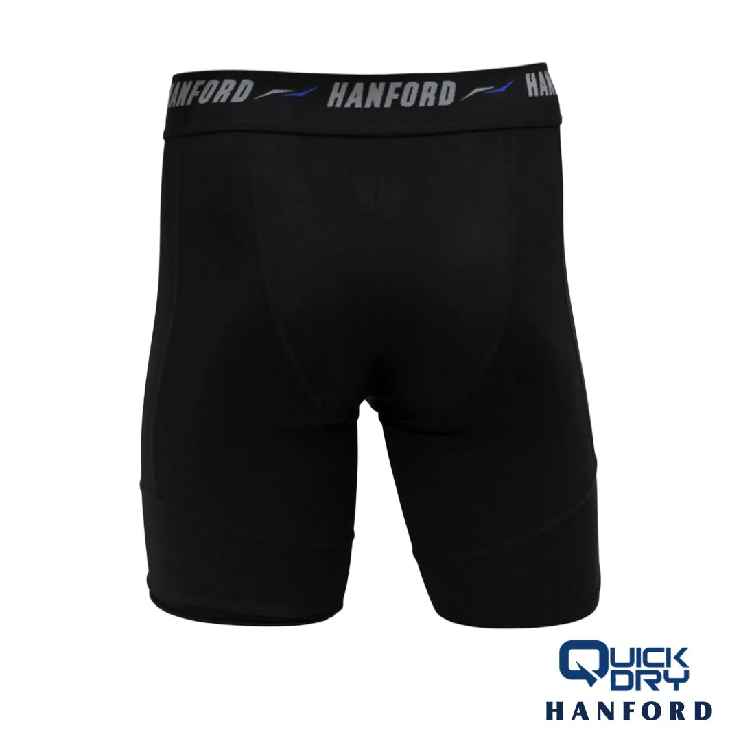 Hanford Athletic Men Pro Cool 2.0 Quick Dry Compression Knee Length - Black/Blue Line (Single Pack)