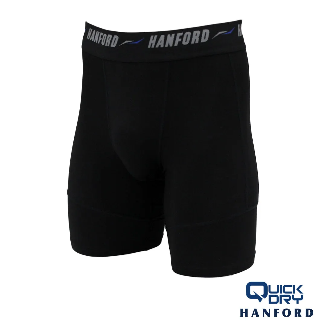 Hanford Athletic Men Pro Cool 2.0 Quick Dry Compression Knee Length - Black/Blue Line (Single Pack)