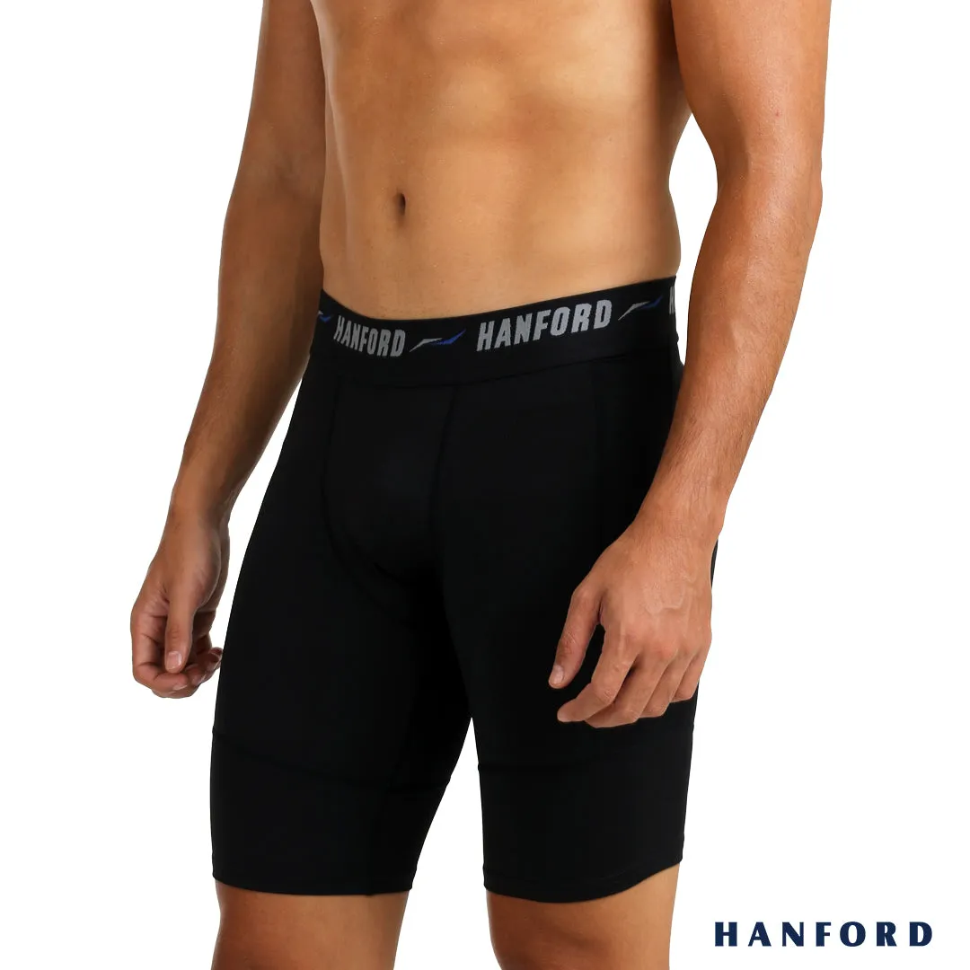 Hanford Athletic Men Pro Cool 2.0 Quick Dry Compression Knee Length - Black/Blue Line (Single Pack)