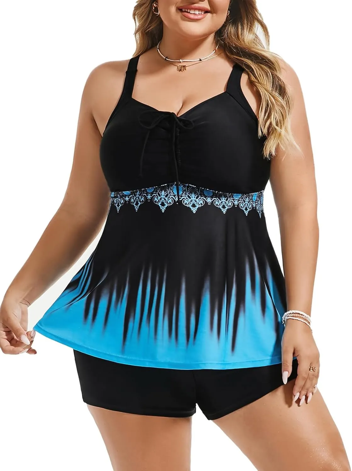 Hanna Nikole Plus Size Tankini Swimsuits for Women Two Piece Swim Top Shorts Tummy Control Bathing Suits