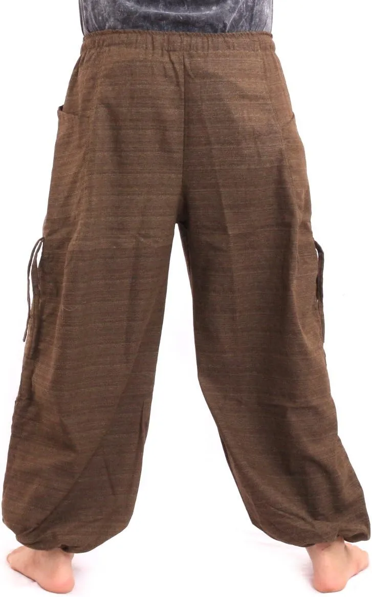 Harem Pants for Men & Women, Cotton Baggy Trousers, Adjustable Length, Drawstring Waist, 2 Pockets, One Size