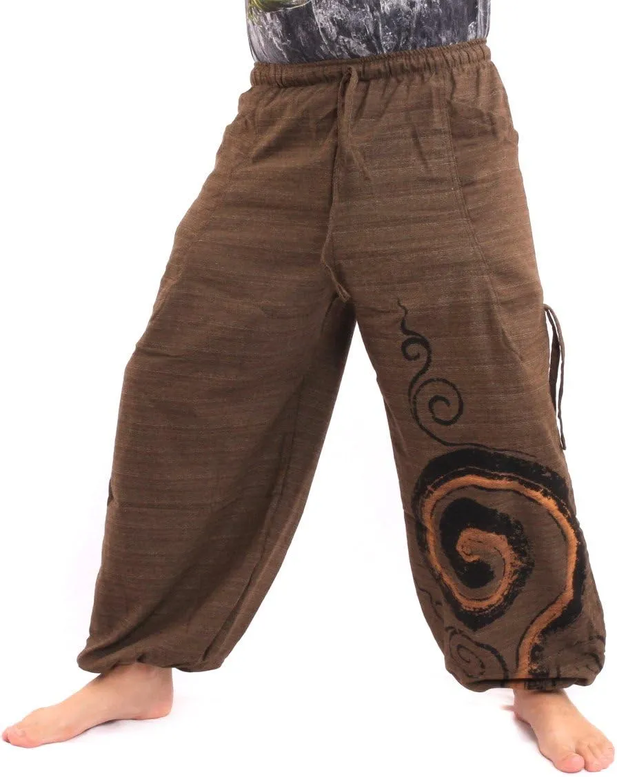 Harem Pants for Men & Women, Cotton Baggy Trousers, Adjustable Length, Drawstring Waist, 2 Pockets, One Size