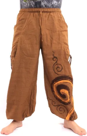 Harem Pants for Men & Women, Cotton Baggy Trousers, Adjustable Length, Drawstring Waist, 2 Pockets, One Size